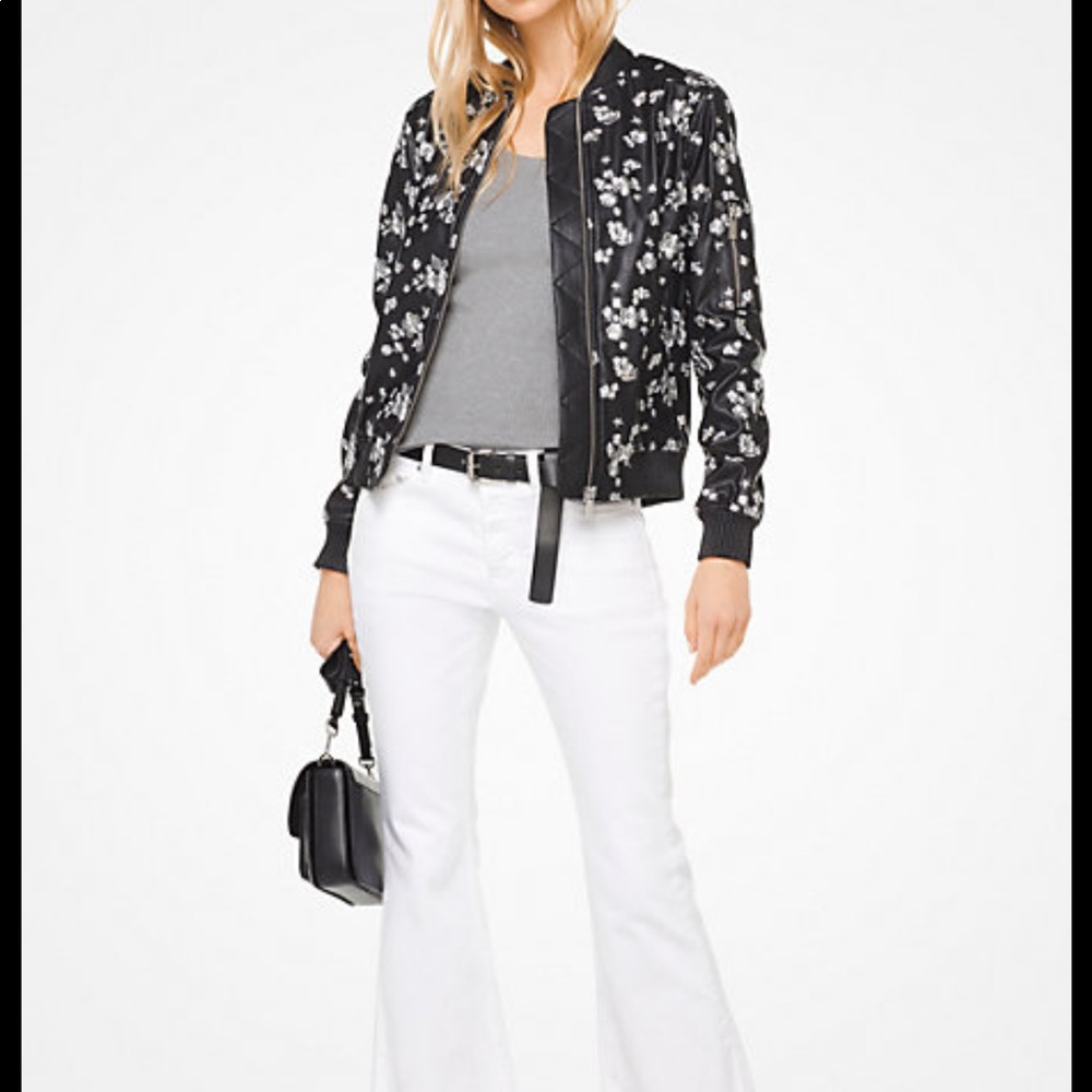 Michael Kors Floral Embroidered Bomber Jacket